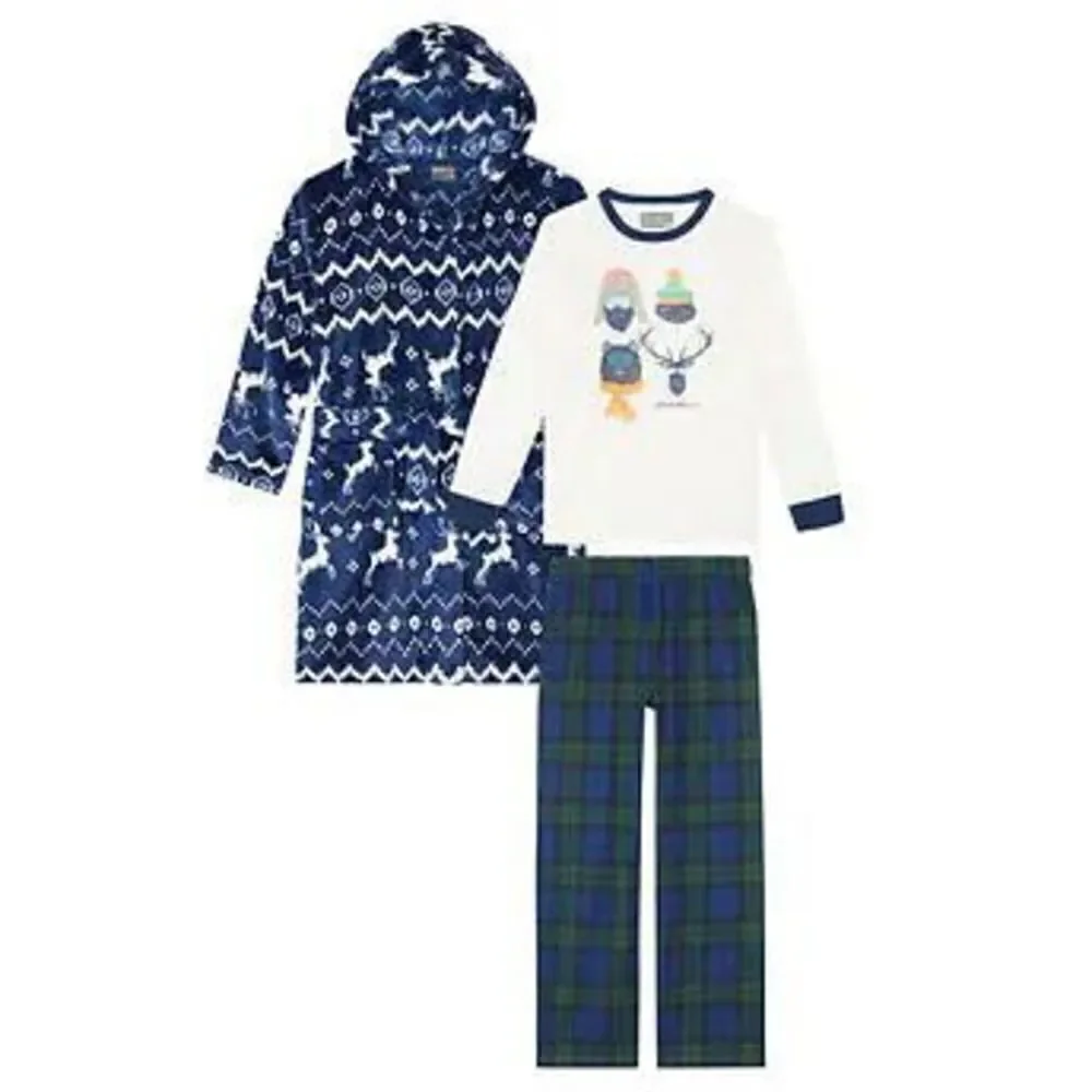 NEW! Eddie Bauer Youth 3 Pc PJ Set, LS Top, Pant & Robe, Reindeer- Unise… - Picture 2 of 16